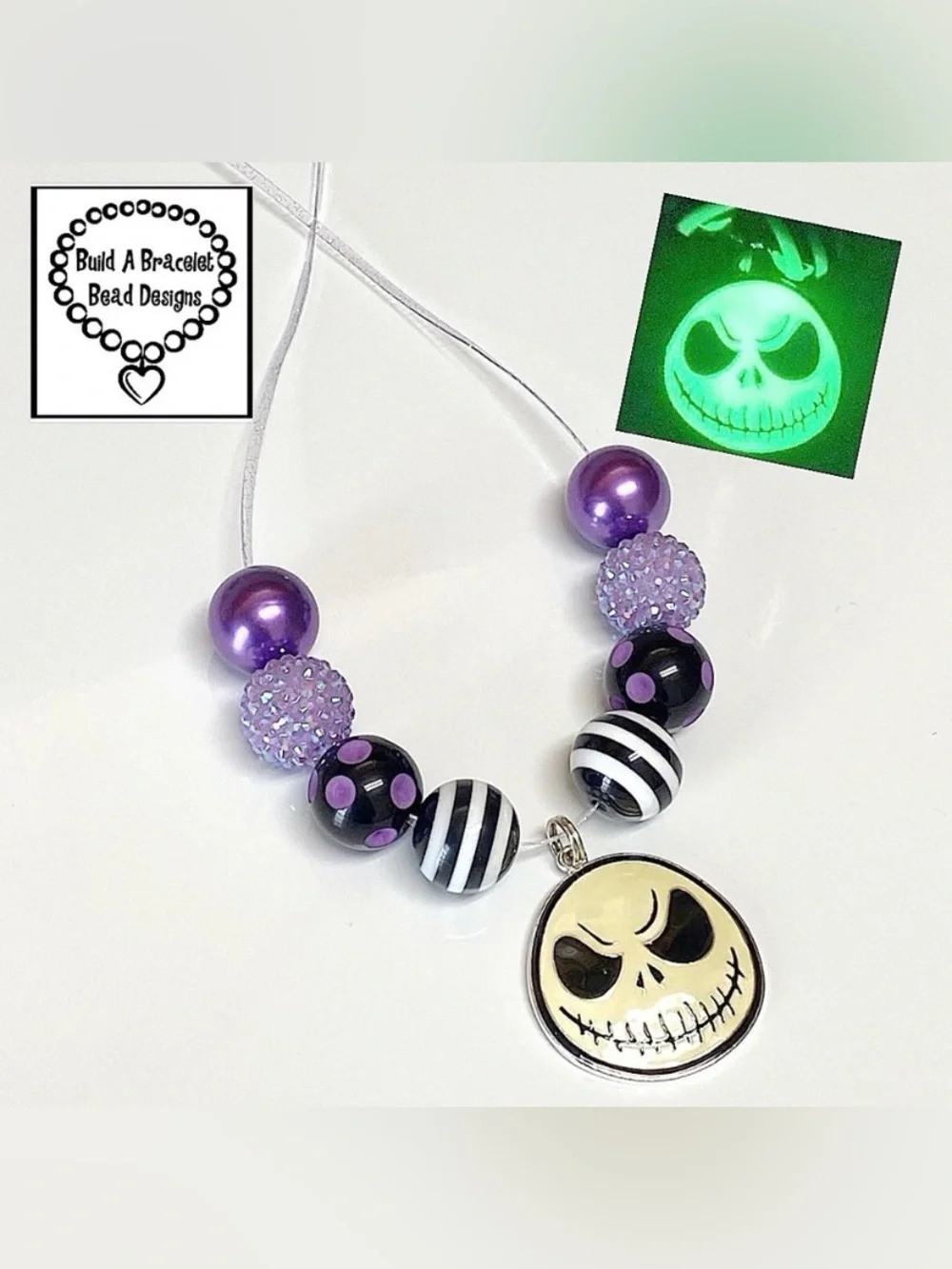 Handmade Glow In The Dark Jack Skellington Necklace